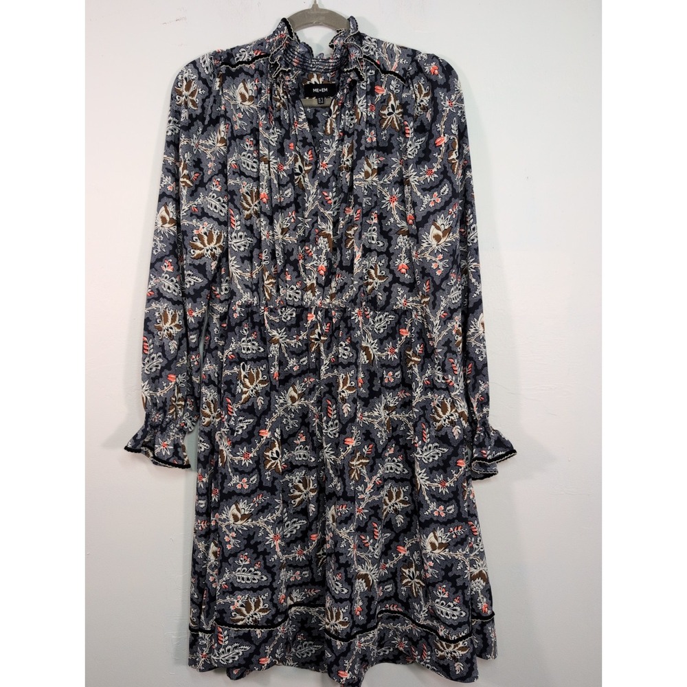 ME+EM Boho Dress Size 8 Blue Floral Lined Dress